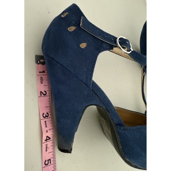 ModCloth Graham Street Heels Size 7.5 Blue Suede T-Strap Retro Vintage Style - Picture 6 of 9